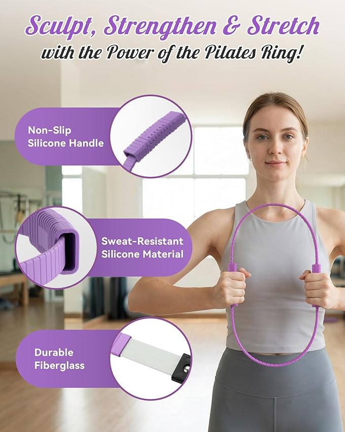 Pilates Ring, Silicone Magic Pilates Rings, Lightweight & Durable Flexible Fitness Circle Exercise Equipment for Toning Arms, Thighs,Legs, Core,Yoga & Physical Therapy