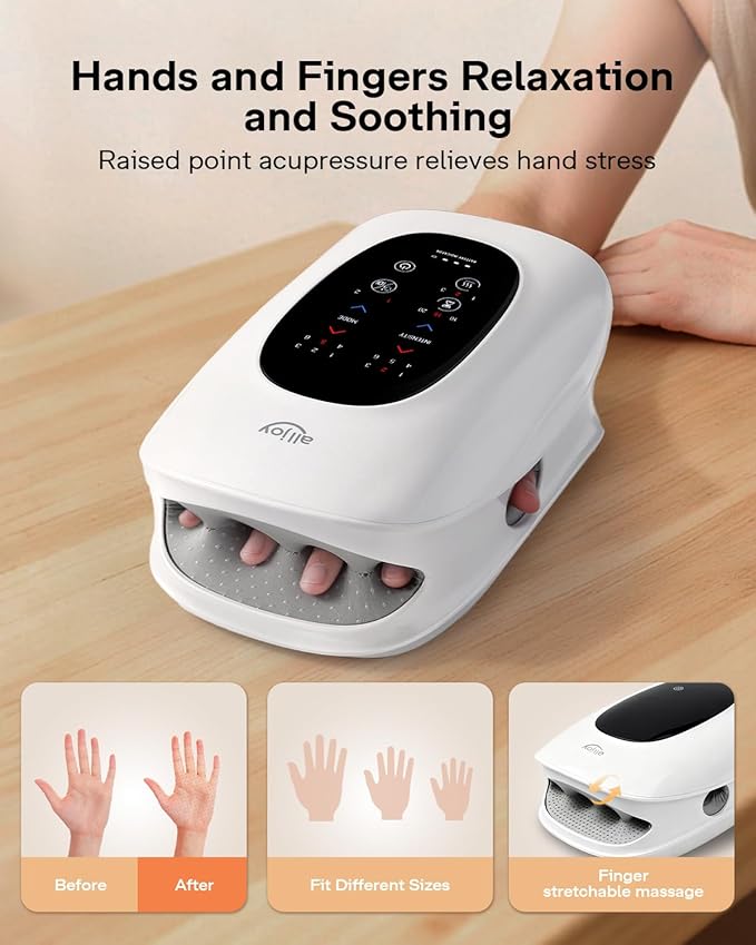 ALLJOY Hand Massager with Heat and Compression, Knuckle Stretching and Hand Massage, 6 Modes 6 Intensities 3 Heat for Arthritis and Carpal Tunnel Relief, Valentines Day Gifts for Women Men(White)