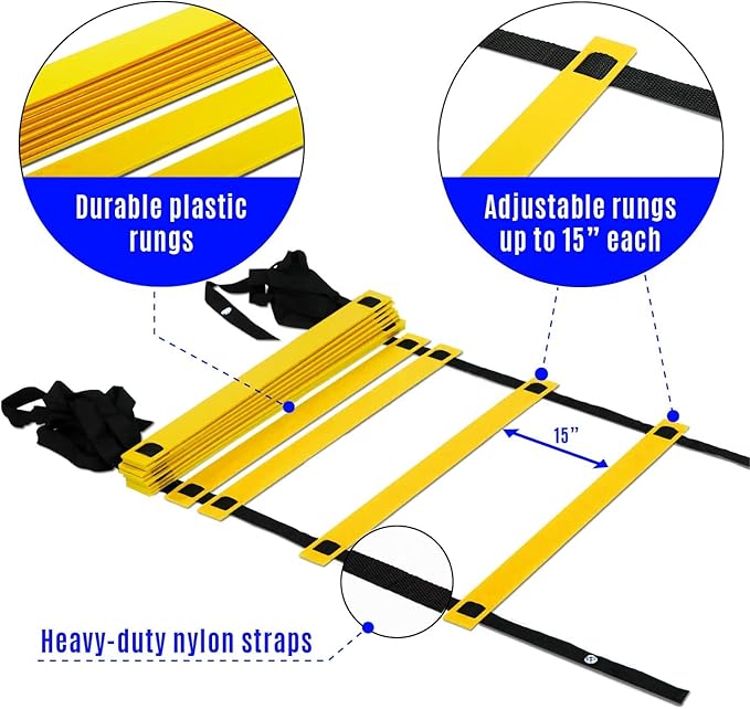 Yes4All Speed Agility Ladder Training Equipment - Bundle 8 & 12 Rungs Slide 26ft - Included Carry Bag