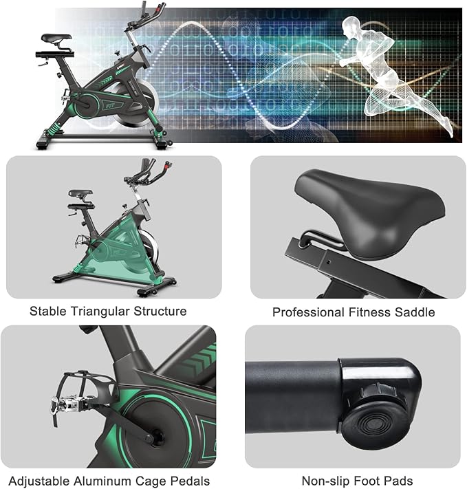 Goplus Indoor Cycling Bike, Stationary Exercise Bike Workout Bike with Device Holders, LCD Monitor, Adjustable Resistance & Seat & Handle, Simulated Swing Design, Suitable for Gym Home Cardio Training