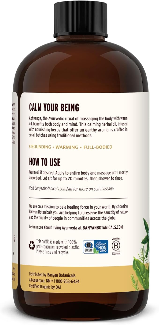 Banyan Botanicals Vata Massage Oil – Organic Herbal Massage Oil for Calm & Relaxation – Ayurvedic Oil with Organic Ashwagandha (Withania Somnifera) – 24 oz – Non-GMO Sustainably Sourced Abhyanga Oil