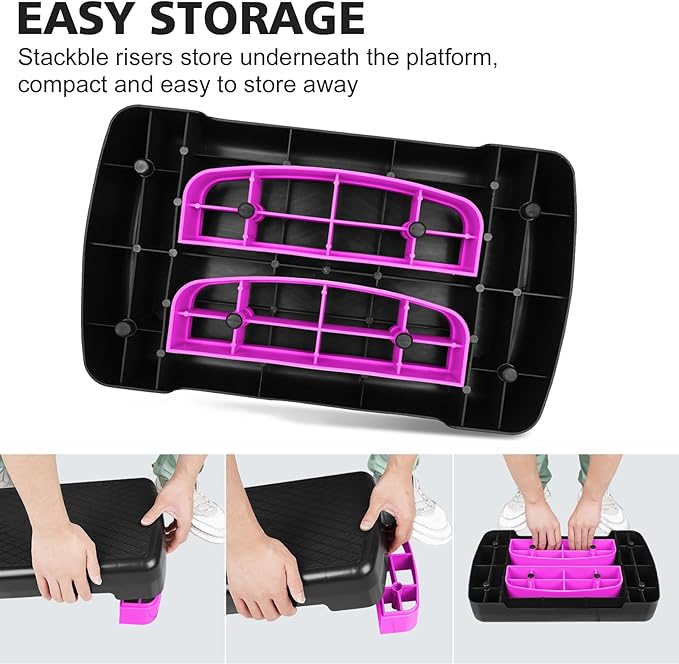 18'' Adjustable Aerobic Step Platform, Adjustable Fitness 4-6in Exercise Stepper Workout with 2 Risers, Aerobics Stepper Workout Stepper for Home Gym Cardio Strength & Training
