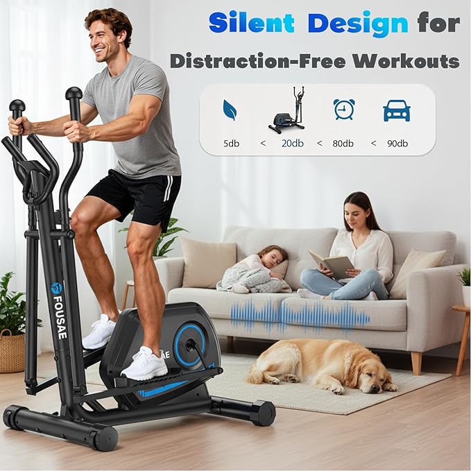 Elliptical Exercise Machine for Home, 16-Level Magnetic Resistance Elliptical Trainer with Hyper-Quiet Drive, 15.5IN AStride, LCD Monitor & App Support, 350LBS Weight Capacity
