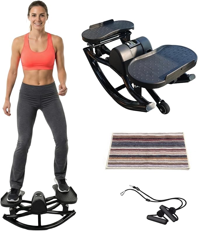 Rocking Stepper for Exercise at Home, 3D Motion Stair Stepper with Resistance Bands & Balance Board, Low-Impact Full Body Workout Equipment, Stable Structure Exercise Equipment[New Vision]