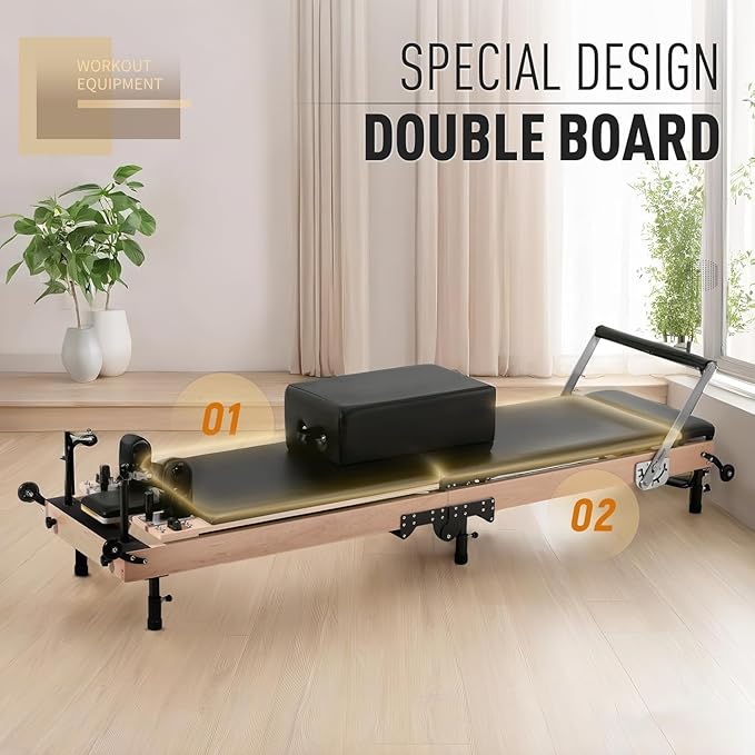Foldable Pilates Reformer & Equipment - Pilates Reformer Workout Machine for Home Gym with Reformer Accessories, Reformer Box, Padded Jump Board - Up to 300 lbs Weight Capacity