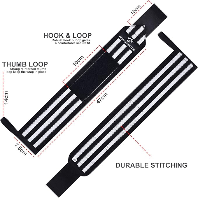 AQF Wrist Wraps for Weightlifting - USPA & IPL Approved 18" Gym Wrist Support with Thumb Loop - Heavy Duty Lifting Wrist Straps for Fitness, Workout, Powerlifting, & Bodybuilding (Pair)