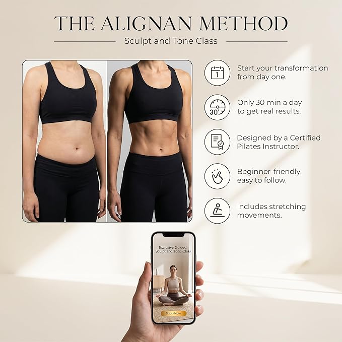 Pilates Kit for Home Workouts with 14” Pilates Ring Pilates 8” Mini Ball with and 3 Booty Bands Set, Pilates Essentials Kit for Women with Guided Workout Video, Home Pilates Equipment, Beige