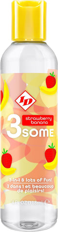 ID Lubricants 3some Flavored Sensual Massage – Strawberry Banana Oral Delight & Warming Fun for Couples Pleasure - 4 fl oz 3in1 Sensual Massage Lube