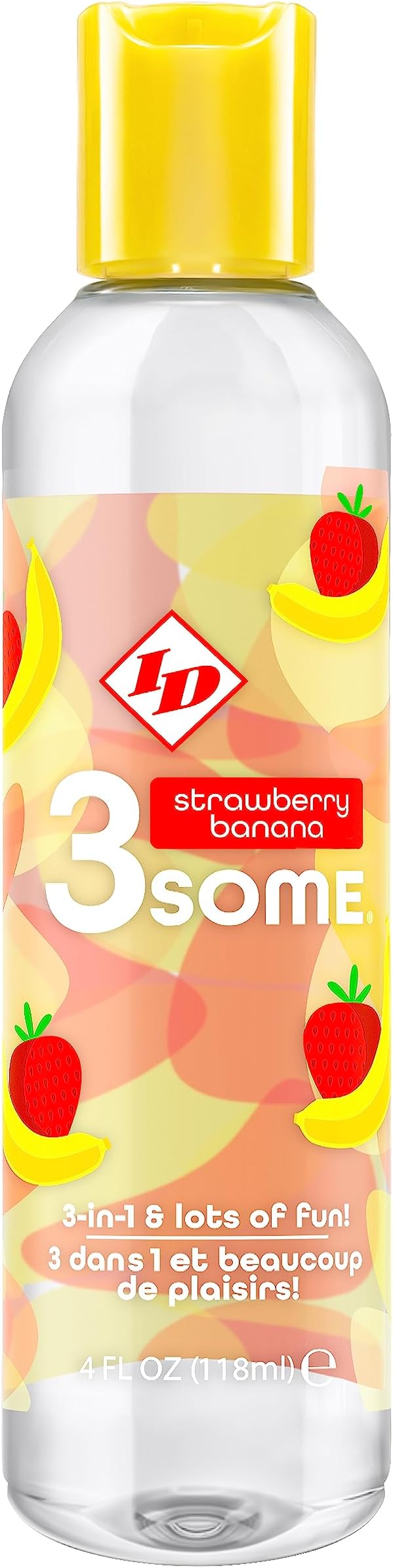 ID Lubricants 3some Flavored Sensual Massage – Strawberry Banana Oral Delight & Warming Fun for Couples Pleasure - 4 fl oz 3in1 Sensual Massage Lube