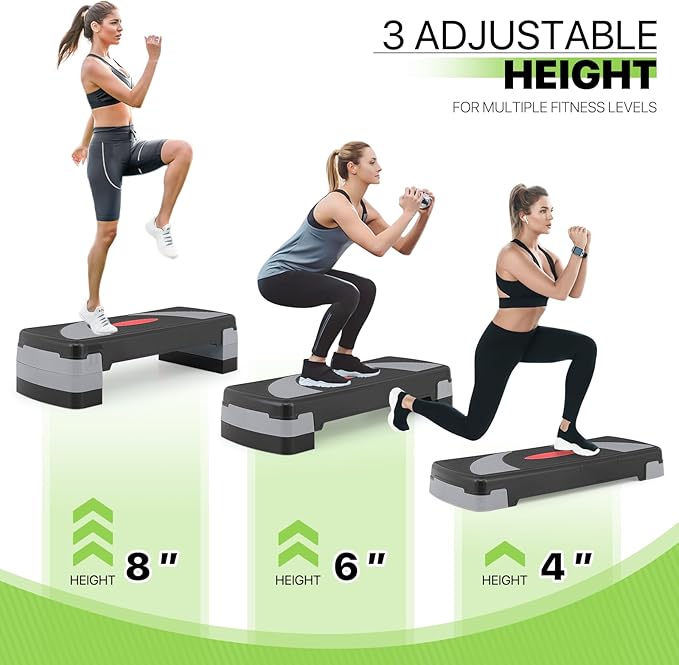 Aerobics Stepper Platform for Exercise Adjustable Compact Workout Step for Cardio, Core and Strength Training