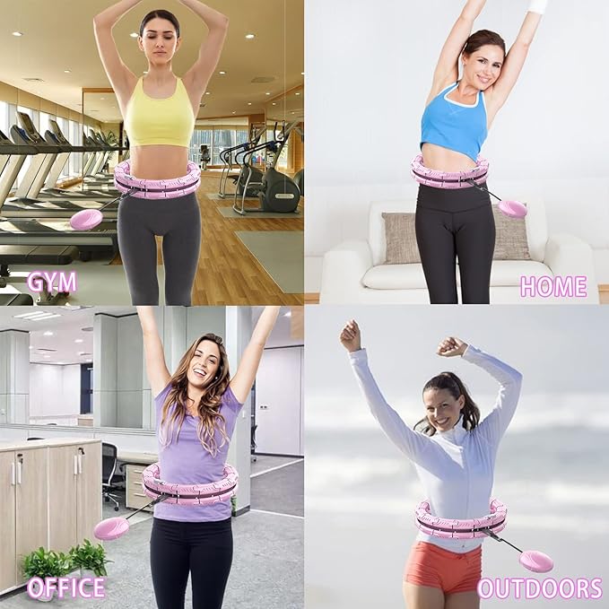Weighted Hula fit Hoop,Smart Weighted Exercise Hoop for Women Adults Weight Loss,Plus Size Portable Infinity Hoops Adjustable Length 2 in 1 Abdomen Fitness Massage Home Workout Equipment