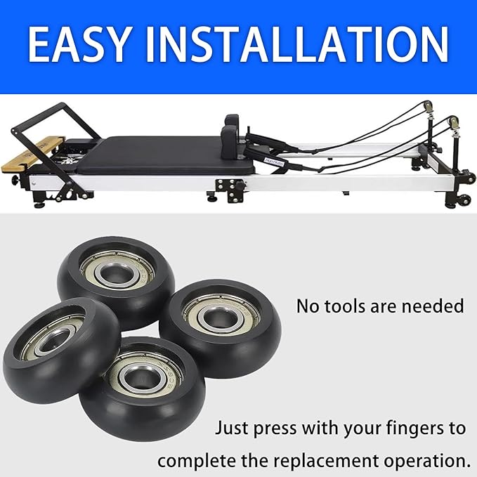 4 Replacement Roller Wheels for Aero Pilates Reformer – Easy to Fit, Smooth & Quiet Glide, Black