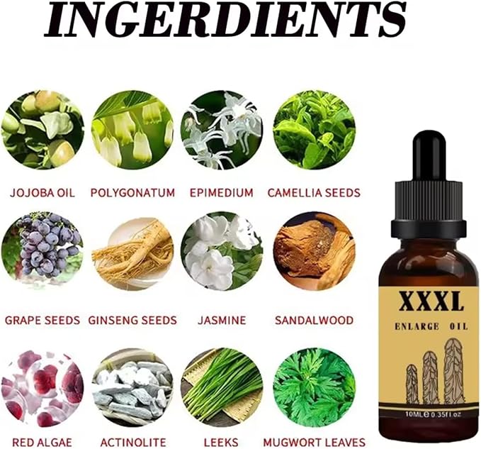Male Enlargement Oil for Men's Herbal Massage Oil - Natural Formula for Skin Hydration, 10mL