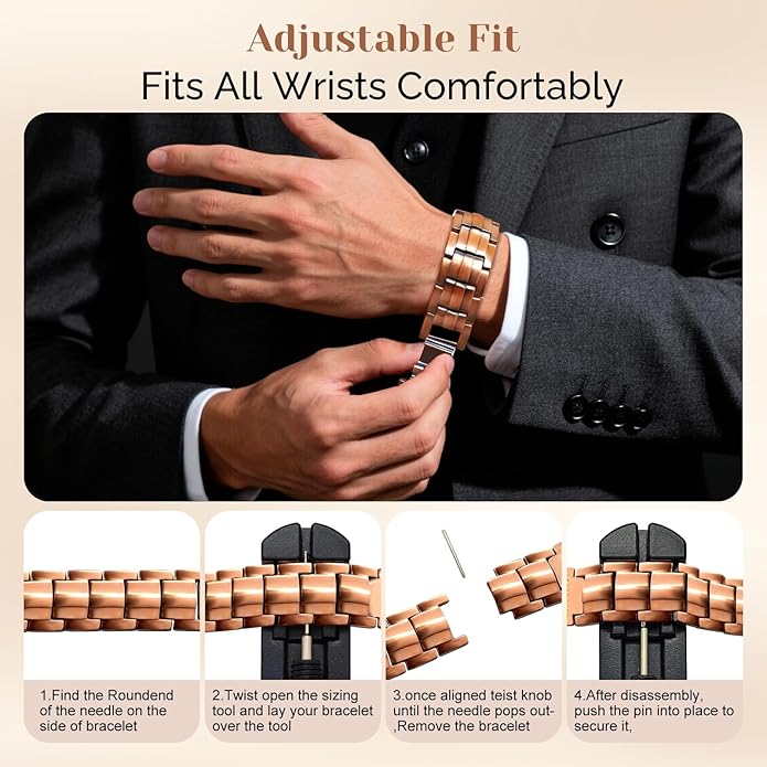 JEROOT Men's 99.99% Pure Copper Magnetic Bracelet, 3500 Gauss Magnets Adjustable with Sizing Tool
