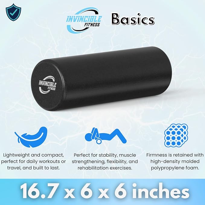 Invincible Fitness 17'' EPP Foam Roller for Deep Tissue Massage – Enhance Recovery, Relieve Pain, and Boost Mobility for a Stronger, Healthier You (Black)