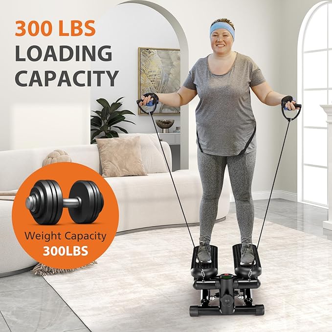 Sweetcrispy Mini Stair Steppers with Resistance Bands for Exercise at Home, Portable Exercise Twist Stepper Machine for Full Body Workout, 300LBS Capacity