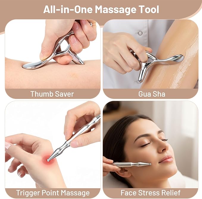 2 Pcs Trigger Massage Tool Acupuncture Pen Gua Sha Massage Scraping Tool Manual Reflexology Body Point Deep Tissue Muscle Scraper Massager for Head Neck Hand Waist Calf Foot(Silver,Large)
