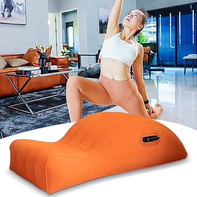Inflatable Yoga Sofa – Pilates Recliner, Flocking Lounge, Portable Air Cushion | Streamlined Curved Support, Quick Inflation Comfort for Home Workout, Meditation, Relaxation Sessions