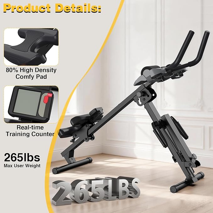 3-in-1 Foldable Rowing Machine, Adjustable Resistance AB Core Trainer with LCD Monitor, 265LBS Carbon Steel Home Gym, Easy Assembly
