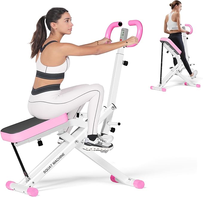 DlandHome Squat Machine, Squat Rowing Machine with Adjustable High-Strength Resistance Band for Home Gym, Foldable Leg Glute Trainer for Full Body 330lbs