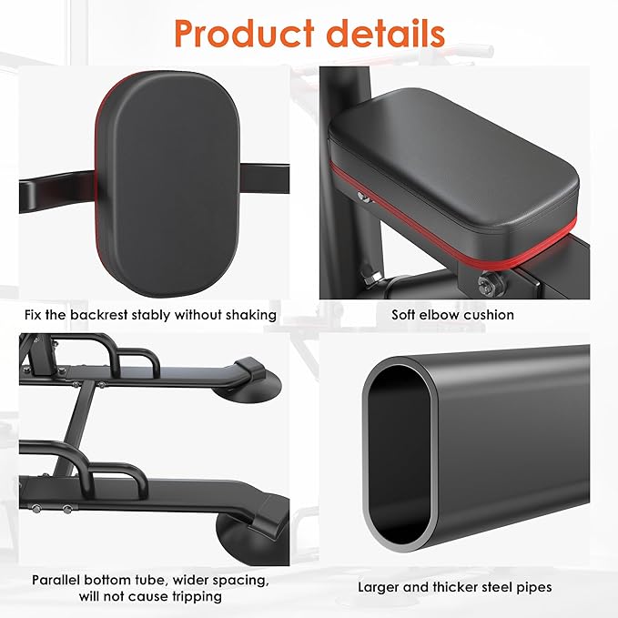 DlandHome Pull Up Bar Power Tower Dip Station, Height Adjustable Heavy Duty Workout Dip Stand, Multi-Functional Strength Training Machine for Men Women Home Gym