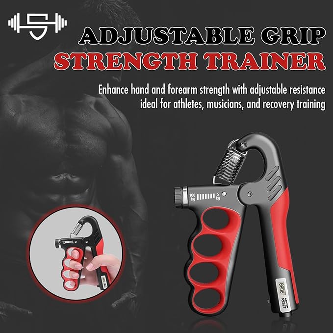 Adjustable Grip Strength Trainer Hand Gripper for Grip Strength, Forearm & Wrist Strengthener, Hand Exerciser for Strength Training & Therapy 11-220Lbs(5-100KG) | Red
