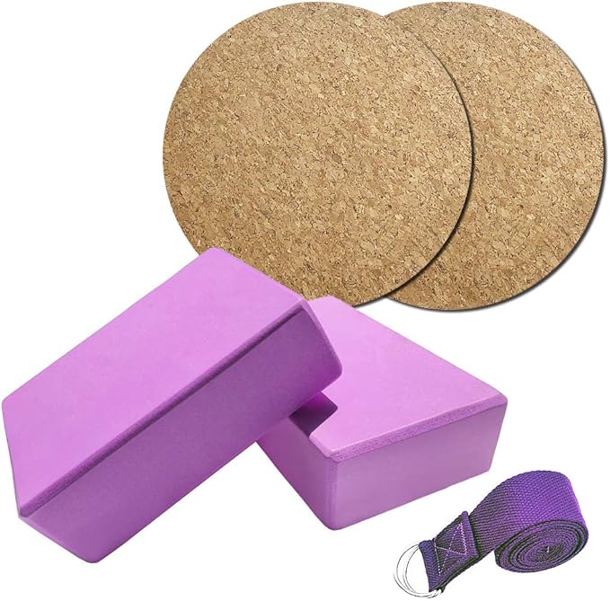 Yoga Equipment Set, 5pcs EVA Blocks, Cotton Strap, Knee Pads, Purple - Stability and Comfort, Non - slip Design, Ideal for Beginners and Pilates