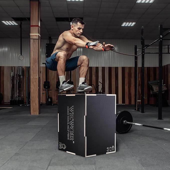 VEVOR 3 in 1 Plyometric Jump Box, Easy-to-Assemble Wood Plyo Box for Jumping Trainers, Home Gym Training and Conditioning