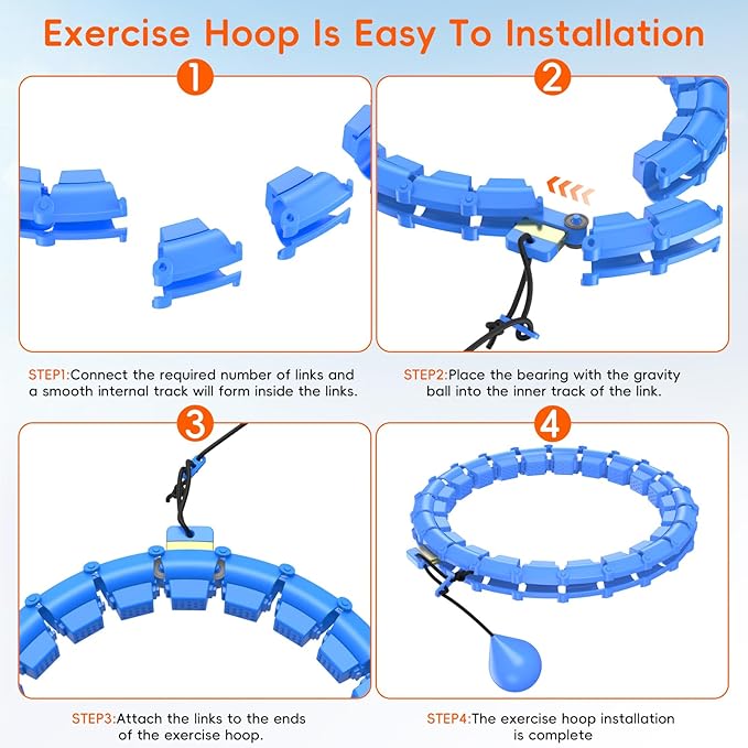 Plus Size Silent Weighted Hula Infinity Fitness Detachable Hoops 65-Inch 32 Knot, Smart Noiseless Infinity Hula for Women, Waist and Abdominal Home Weight Loss Exercise Fit Hoop