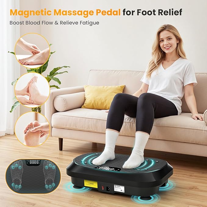 Vibration Plate Exercise Machine, Vibrating Plate for Lymphatic Drainage Weight Loss with 200 Power Motor, Shake Plate with 120 Adjustable Speeds, Whole Body Vibration Platform Machines for Women Men