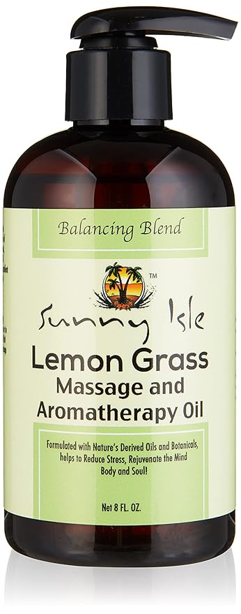 Sunny Isle Lemongrass Massage and Aromatherapy Oil - Organic, Gluten Free - 8 Fl Oz