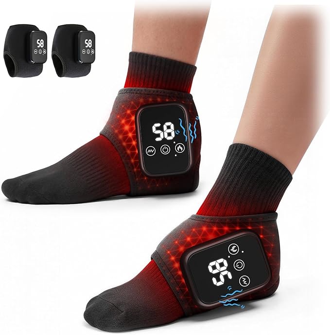 Foot Renew Triple Method Massager, 3 in 1 Cordless & Portable Foot and Ankle Massager with 3 Vibration Modes & 3 Heat Levels, for Heel, Arch, and Ankle Comfort & Relief for Home/Office/Travel (2PCS)