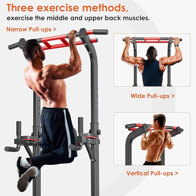 SogesPower Pull Up Bar Station Power Tower,12-Level Adjustable Multi-Function Pull Up Dip Station for Home Gym, Pull Up Bar Stand Dip Bar Strength Training Fitness Equipment