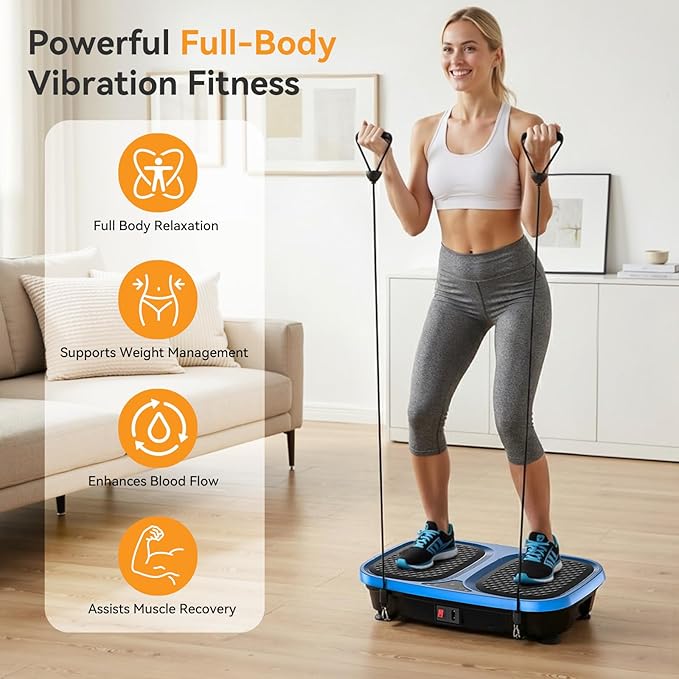 NEWBULIG Vibration Plate, Whole Body Workout Vibrating Platform with LED Touch Screen & Pull Ropes for Weight Loss & Muscle Toning, Home Gym Fitness Equipment with Remote Control for Women Men, Black