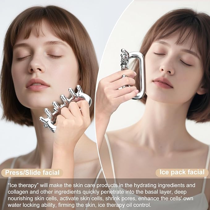 Fascia Massage Tool Stainless Ice Therapy Trigger Point Tools Cellulite Blaster Massage Tool for Shoulder Neck Facial Full Body Deep Tissue Myofascial Release and Tighter Skin Silvery