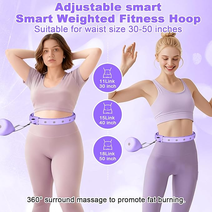 Smart Silent Weighted Fitness Hoop with Counter, Adjustable 30"-50" Infinite Exercise Hoop - A Spinning Hoop for Waist & Adult Weight Loss, Includes Tape Measure & Backpack for Women & Beginners