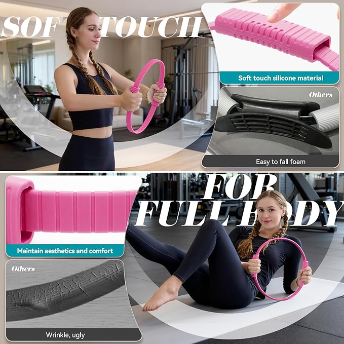 Pilates Ring, Silicone Magic Pilates Rings, Lightweight & Durable Flexible Fitness Circle Exercise Equipment for Toning Arms, Thighs,Legs, Core,Yoga & Physical Therapy
