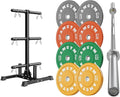 Weight Plate Tree Rack & Weight Set, Strength Training Plate Storage Stand and Barbell Holders for Home Gym, 1100 lb Weight Capacity, Fits Both 1" and 2" Bumper Plates