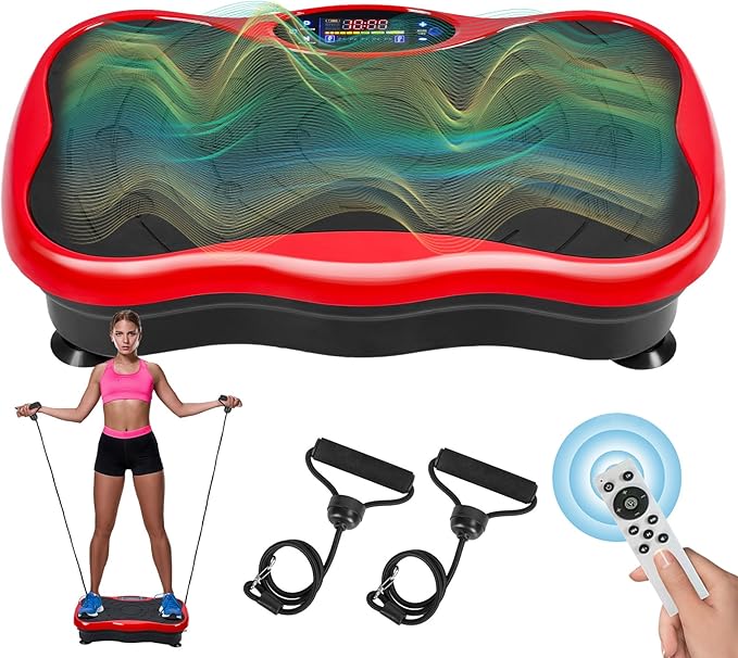 Vibration Plate Exercise Machine, Mini Vibrating Platform, Platform Exercise Machine with Resistant Band, Home Training Equipment for Lymphatic Drainage, Burn Calories, Helps Alleviate Back
