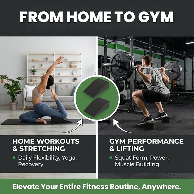 2 Pack Squat Wedge Block for Heel Elevated Squat Weightlifting Calf Stretcher Slant Board for Mobility Balance and Strength Performance