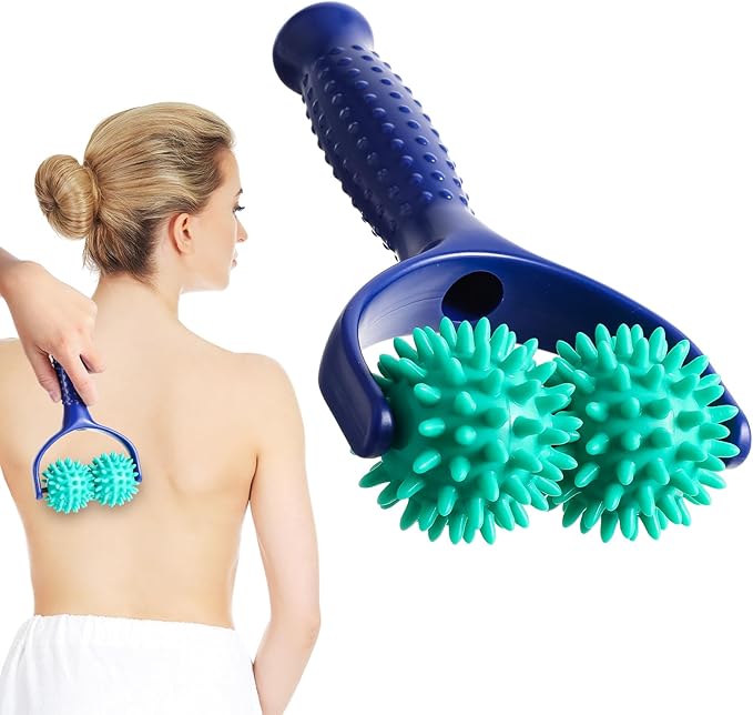 Spiky Massage Balls Rollers with Dual Ball Design, Manual Massage Stick with Ergonomic Handle, Lightweight and Portable Point Muscle Massages Tool Pain Relief for Back Neck Shoulder Leg