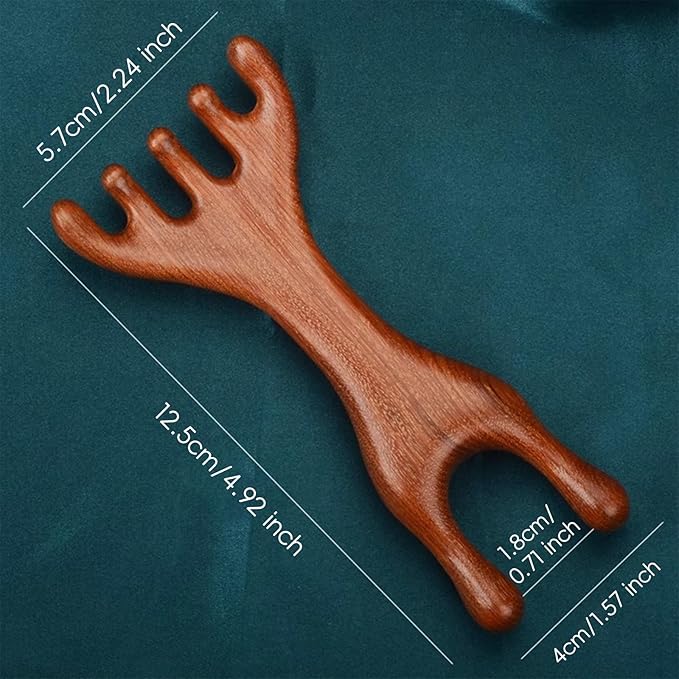 Manual Scalp Massager - Sandalwood Massager Tool for Scalp, Eye, Facial, Neck, Shoulder - Five Claw Gua Sha Comb for Men Women