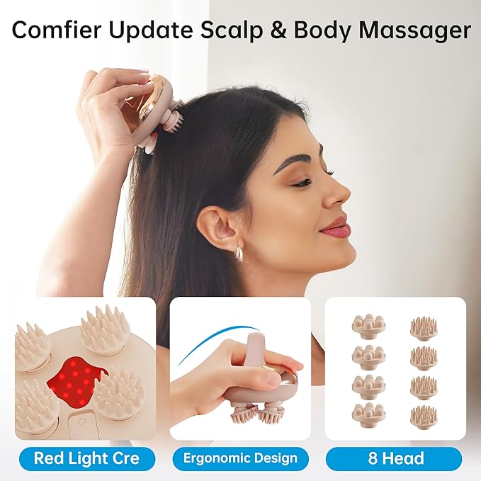COMFIER Cordless Scalp Massager with 3 kneading Modes,Waterproof Head Massage with 8 Claws for Deep Cleansing,Body Cat Head Scratcher,Gift for Women,Gold