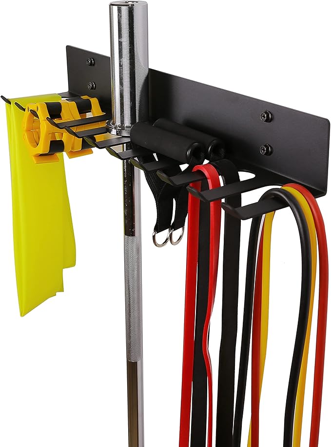 Multi-Purpose Heavy Duty Gym Storage Rack - 11 Hooks for Resistance Bands, Straps, Jump Ropes, Foam Rollers, Weight Belts, Tools (L-23")