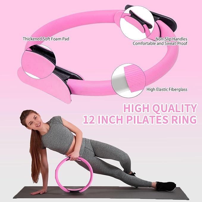 Pilates Essentials Kit for Home Women, Pilates Equipment for Workouts, 6 Fabric Resistance Bands, 12 Inch Magic Circle Yoga Ring, Mini Exercise Ball, Great Exercise Accessories