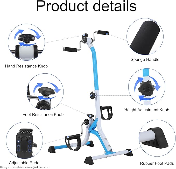 Pedal Exercise Bike for Seniors - Adjustable Resistance Arm Bike, Portable Home Exercise Equipment for Hands, Arms, Legs & Knees