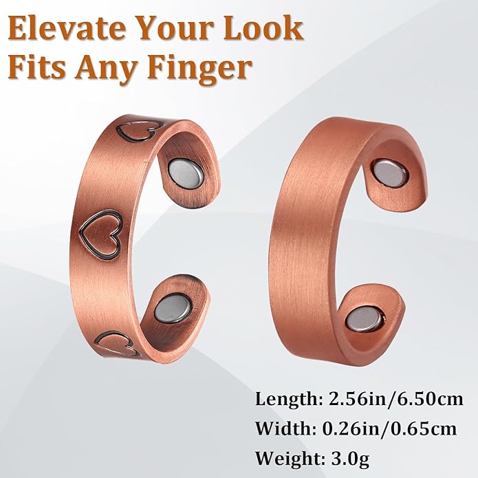 Magnetic Copper Rings Set for Women, Elegant Lymphatic Jewelry Gifts, Vintage Adjustable Vine Design