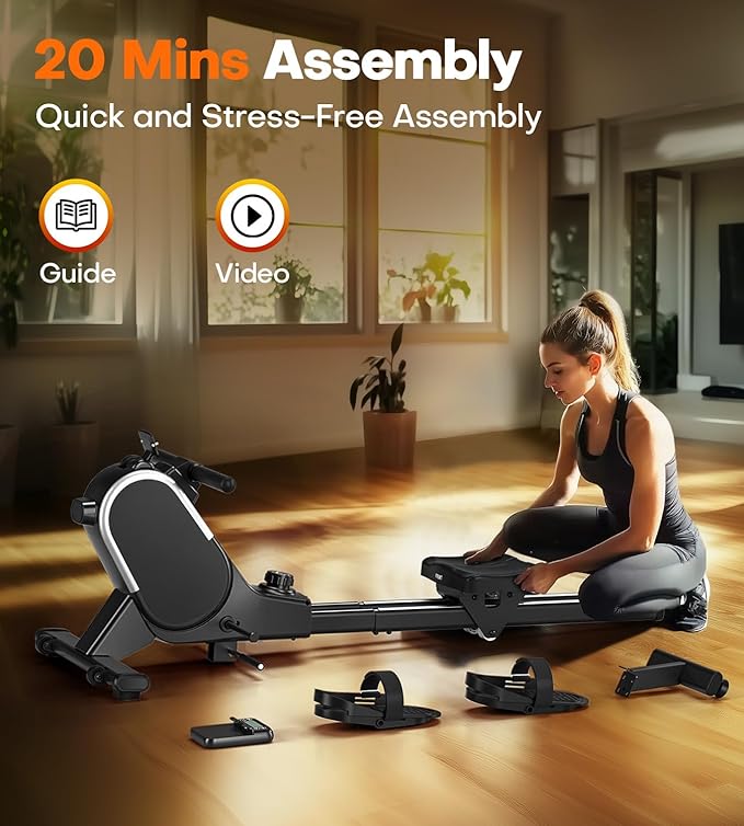 Rowing Machines for Home, 16/32-Level Adjustable Resistance, Magnetic Rowing Machine with App Supported, 350/400 LB Weight Capacity, Upgraded Dual Slide Rails with LCD Data Display Screen