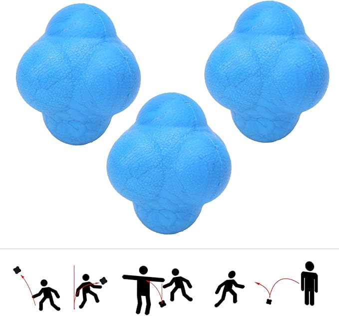 3Pcs Hex Bounce Reaction Ball, TPR Coordination Reflex Exercise Sports Fitness Training Ball for Coordination Training