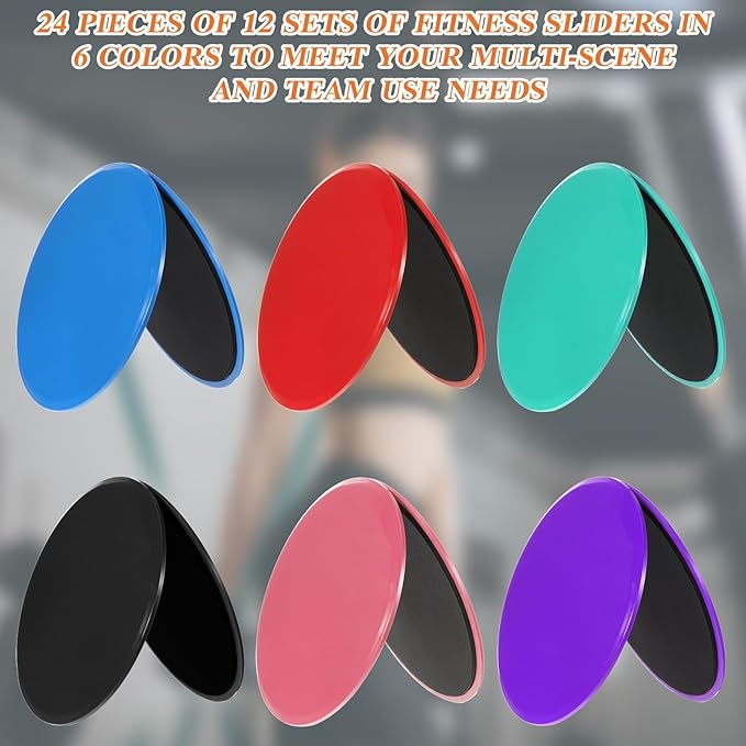 24 Pcs Core Sliders Bulk Exercise Glider Discs Gifts for Group Training Classes Fitness Slider Workout Dual Sided AB Pads for Gym, Home, Yoga, Pilates, Strengthen Abdomen, Burn Fat, Improve Balance